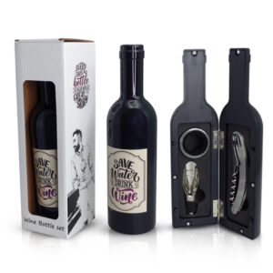 "וינו" סט אביזרי יין במארז מפואר דמוי בקבוק יין