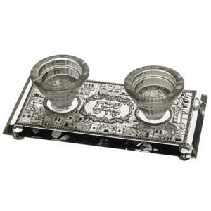 פמוטי קריסטל עם פלקטה הדלקת נרות "ירושלים" 19x1