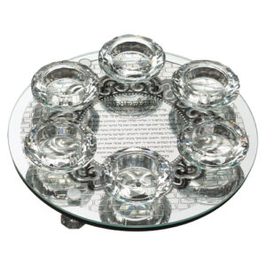 פמוט זכוכית עם פלקטה 6 פמוטי קריסטל 23 ס"מ