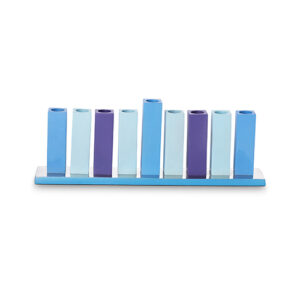 חנוכייה אלומיניום מהודרת עם קנים גווני כחול 11x30 ס"מ