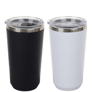 ספל תרמי נירוסטה ציפוי פלסטי חיצוני עם מכסה אקרילי שקוף