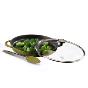 פלטת גריל עגולה עם מכסה זכוכית 30 ס"מ + מלקחיים BLACK MARBLE