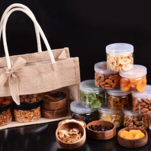 תיק יוטה עם חלון - 8 קופסאות רב פעמיות עם פירות יבשים