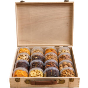 מזוודת עץ יוקרתית - 16 קופסאות רב פעמיות עם פירות יבשים