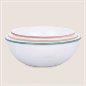 קערת סלט אמייל לבן עם פס צבעוני