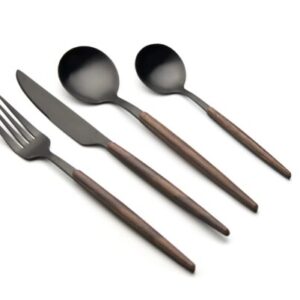 סט סכום 24 חלקים בצבע שחור עם ידית עץ דגם ASAI