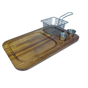 קרש הגשה עם סלסלה + 2 קעריות דגם RUSTIC