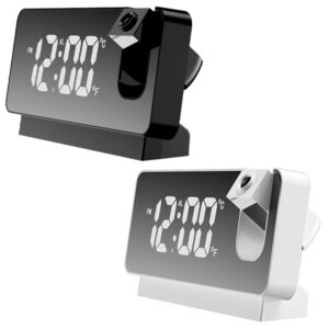 שעון דיגיטלי ספרות לד לבנות עם מקרן לקיר (טעינת USB)
