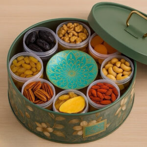 קופסה עגולה יוקרתית 9 קופסאות רב פעמיות עם פירות יבשים