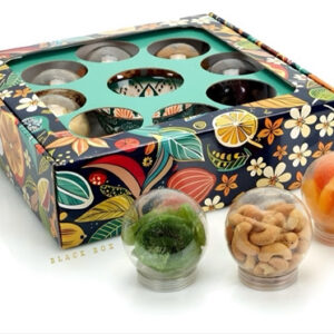 קפסת פרח עם 9 קופסאות כדור עם פירות יבשים וקערית הגשה