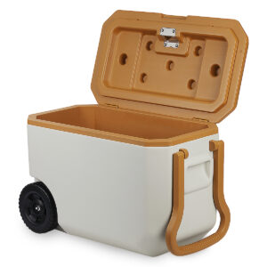 צידנית קשיחה עם גלגלי שטח וידית משיכה.