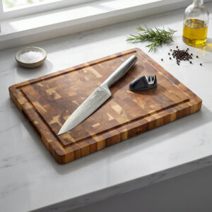 לוח בוצ'ר עם סכין שף ומשחיז