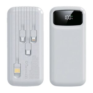 פאוור בנק סוללת גיבוי 10,000mAh טעינה 3.0A עם 4 כבלים מובנים