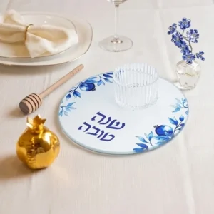 סט להגשת תפוח בדבש זכוכית בלתי שבירה 19 ס"מ - כחול